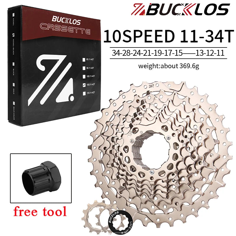 BUCKLOS Bicycle Cassette 10 speed MTB cassette K7 Road Bike Freewheel 25T 28T 32T 34T 36T 40T 10V Bike Cassettes Flywheel For HG