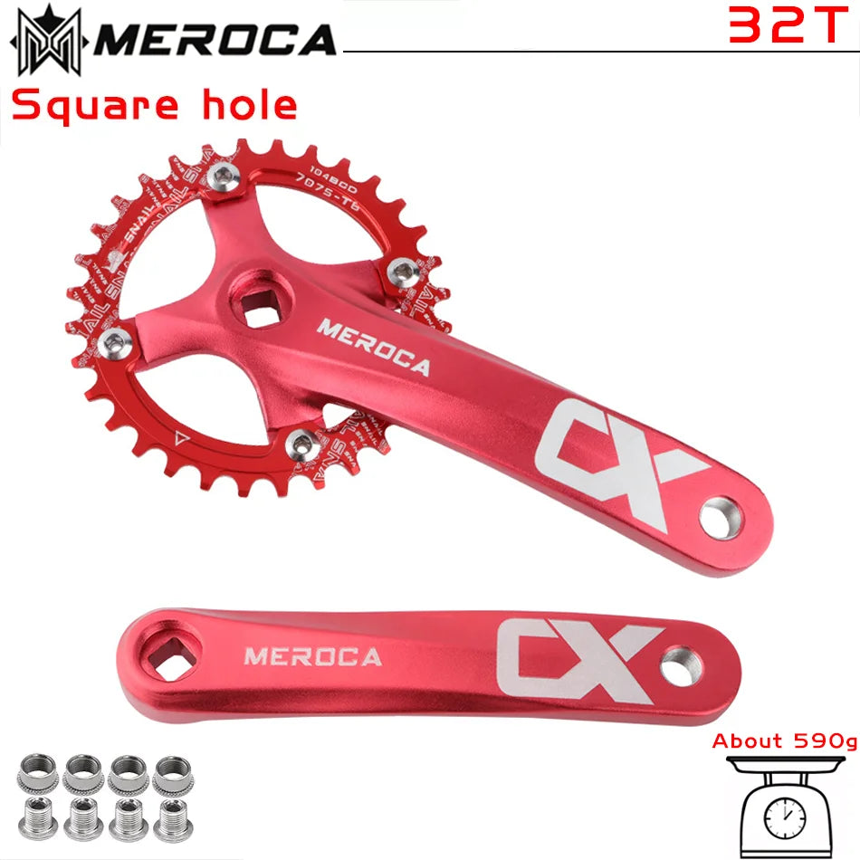 MEROCA CX Square Hole Bicycle Crankset 104BCD Aluminum Alloy IXF Square Hole Mountain Bike Crankset 170mm 32T/34T/36T/38T/40T/42