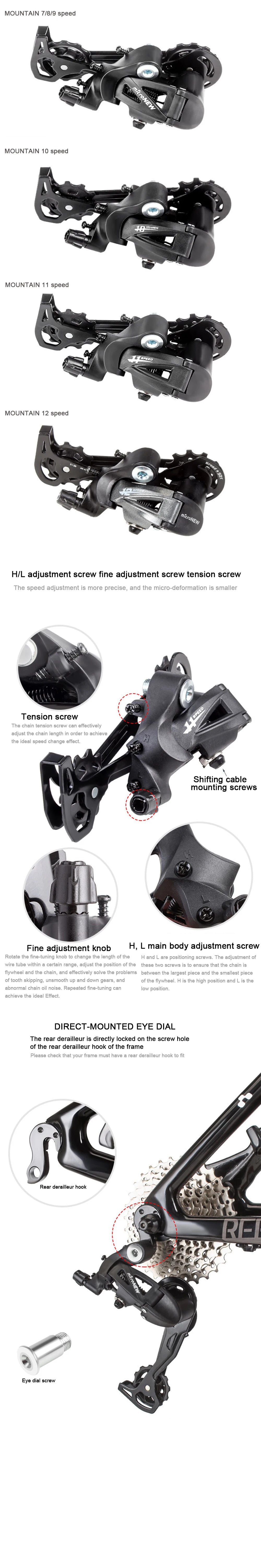 MTB Bicycle Rear Derailleur 7/8/9 10 11 12 Speed Change Gear for Mountain Bike Back Transmission Mechanical Gear Shifting Device