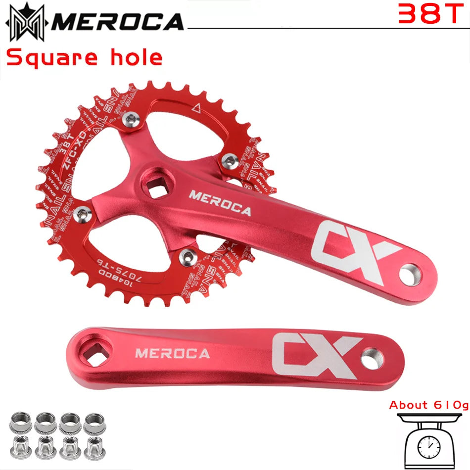MEROCA CX Square Hole Bicycle Crankset 104BCD Aluminum Alloy IXF Square Hole Mountain Bike Crankset 170mm 32T/34T/36T/38T/40T/42