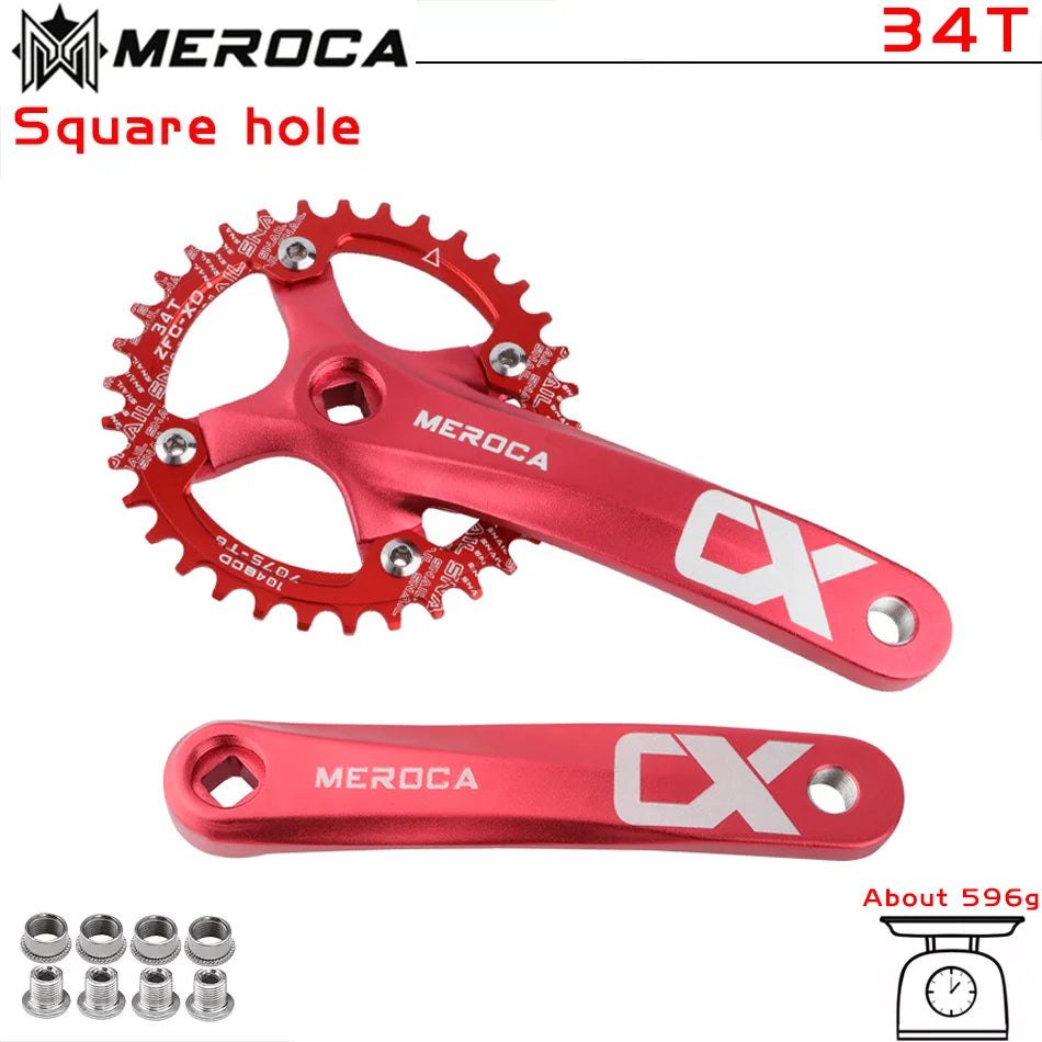 MEROCA CX Square Hole Bicycle Crankset 104BCD Aluminum Alloy IXF Square Hole Mountain Bike Crankset 170mm 32T/34T/36T/38T/40T/42
