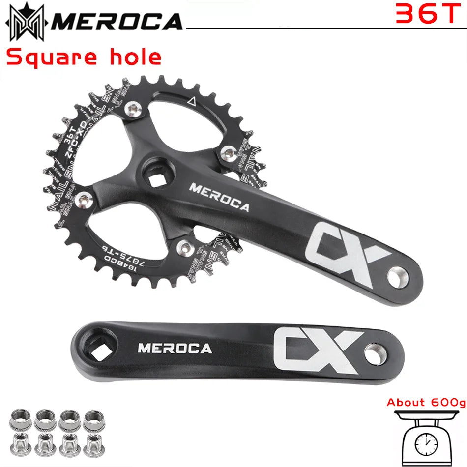 MEROCA CX Square Hole Bicycle Crankset 104BCD Aluminum Alloy IXF Square Hole Mountain Bike Crankset 170mm 32T/34T/36T/38T/40T/42