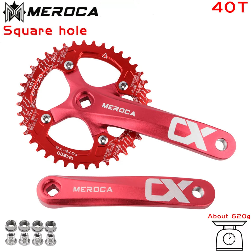 MEROCA CX Square Hole Bicycle Crankset 104BCD Aluminum Alloy IXF Square Hole Mountain Bike Crankset 170mm 32T/34T/36T/38T/40T/42