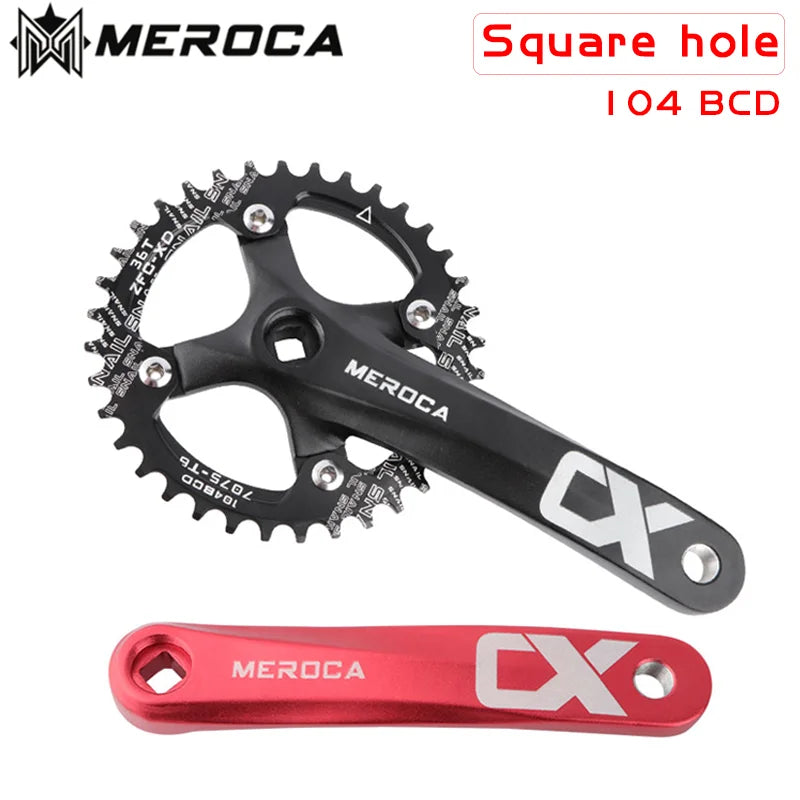 MEROCA CX Square Hole Bicycle Crankset 104BCD Aluminum Alloy IXF Square Hole Mountain Bike Crankset 170mm 32T/34T/36T/38T/40T/42