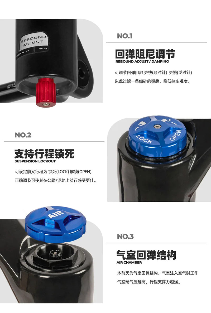 Suspension Bike Fork, 110mm * 15mm, Travel 160mm DH AM Downhill, 38mm TubeThru Axle Boost, Bicycle Rebound Adjustable, Air