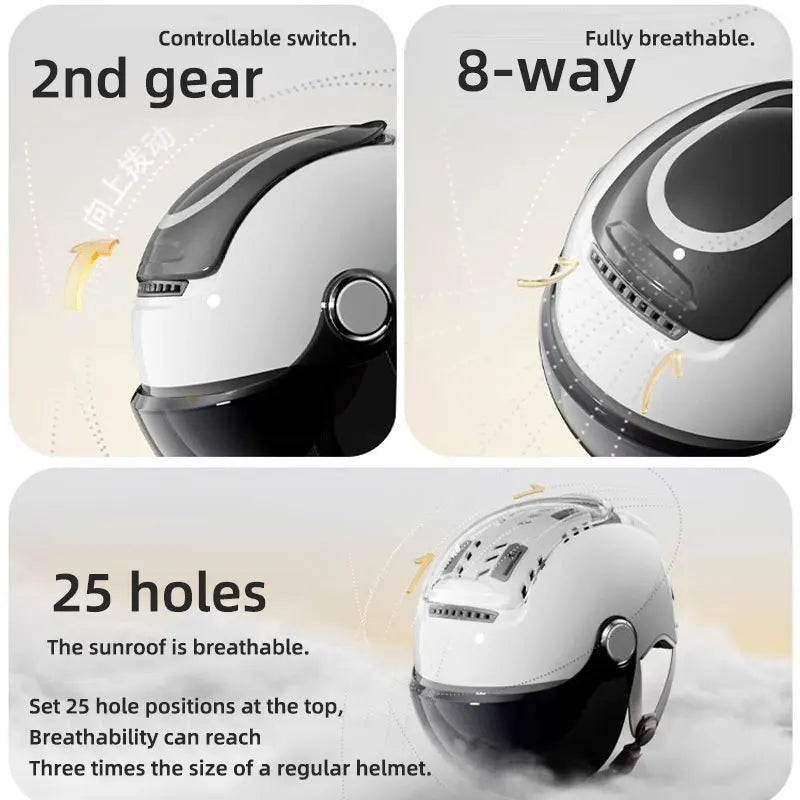 BIBEE Electric Motorcycle Helmet Summer Breathable Electric Bike Open Face Helmet Men Women Dual Lenses Jet Scooter Half Helmets