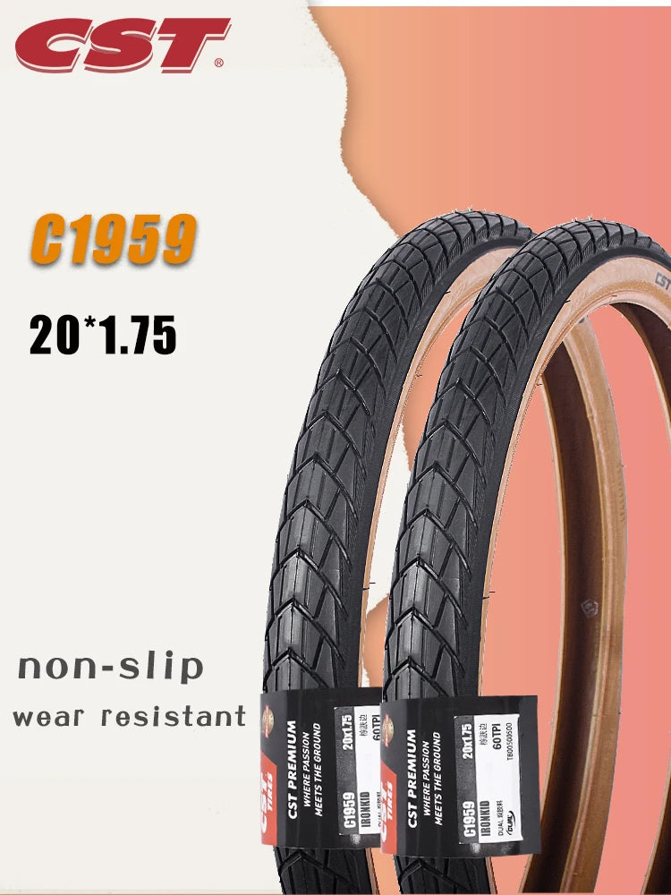 CST 20 inch Bicycle tires 406 20X1.75 20X1.95 Brown Skin edge retro C1820D C1959 Folding Bike Tyre  ﻿