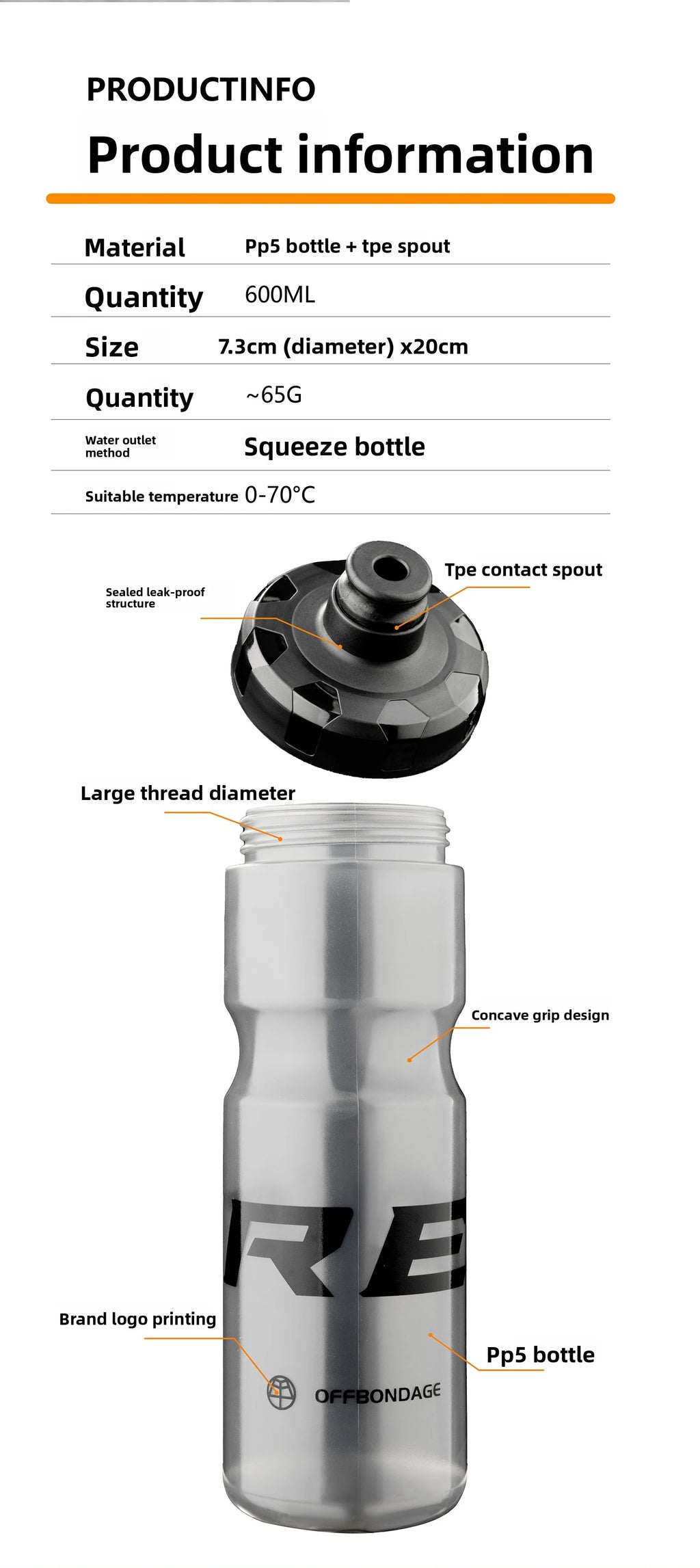 OFFBONDAGE Bicycle Water Bottle Squeezable Cycling Bottle Non-Deform Ultralight Sports Bottle Outdoor Camping Bike Drink Bottle