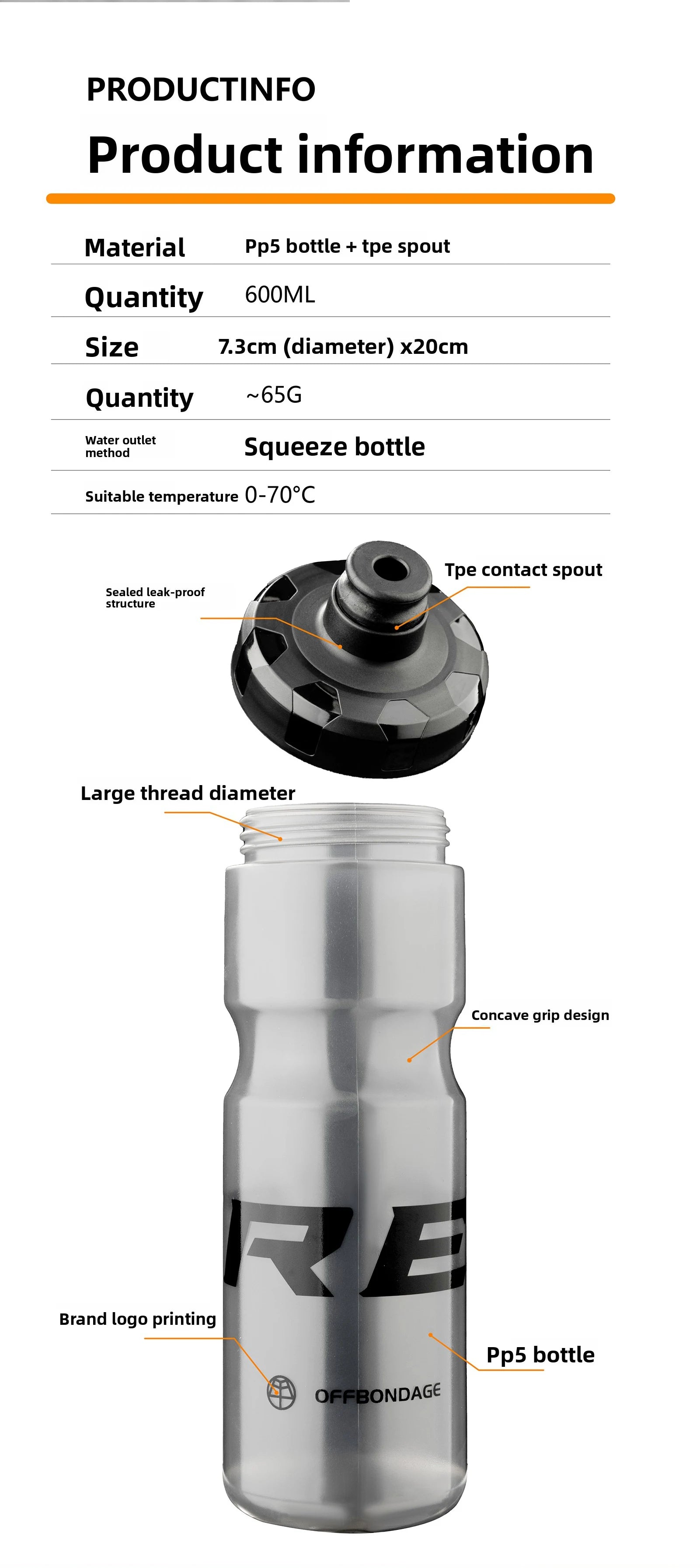 OFFBONDAGE Bicycle Water Bottle Squeezable Cycling Bottle Non-Deform Ultralight Sports Bottle Outdoor Camping Bike Drink Bottle