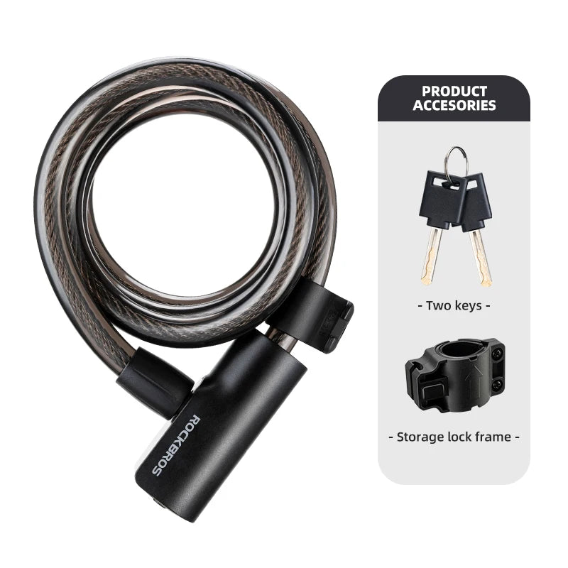 ROCKBROS Bicycle Lock Portable Anti-theft Bike Cable Lock with Keys Zinc Alloy Motorcycle Scooter MTB Road Round Cycling Lock