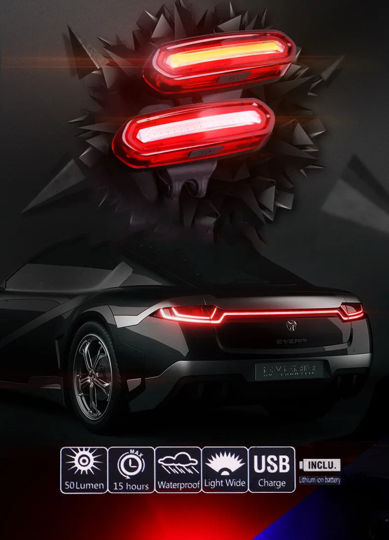 USB Rechargeable LED Bicycle Taillight, Red Bike Rear Light, Cycling Warning Light, Mountain Bicycle Lamp