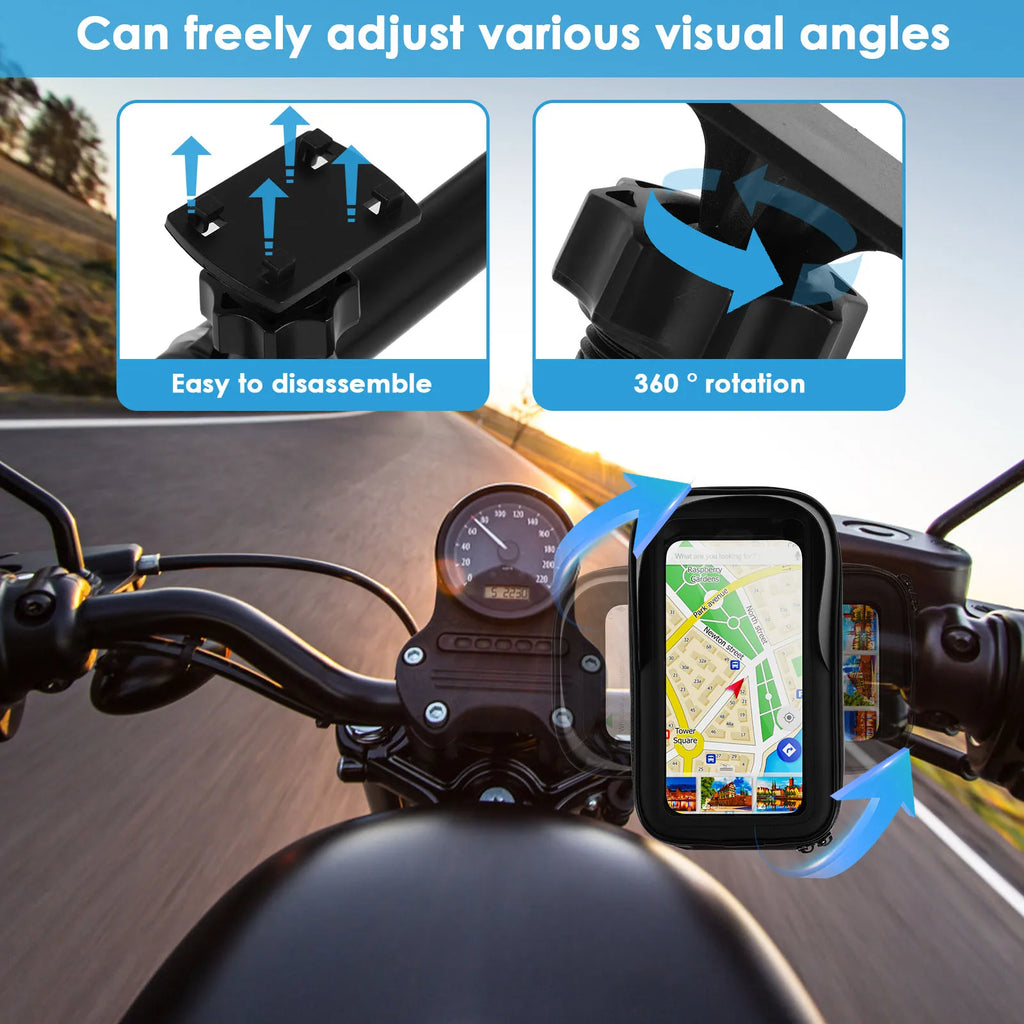 360° Rotatable Bike Phone Holder Bag Waterproof Motorcycle Handlebar Bag Bicycle Pouch Touch Screen Phone Mount Accessories
