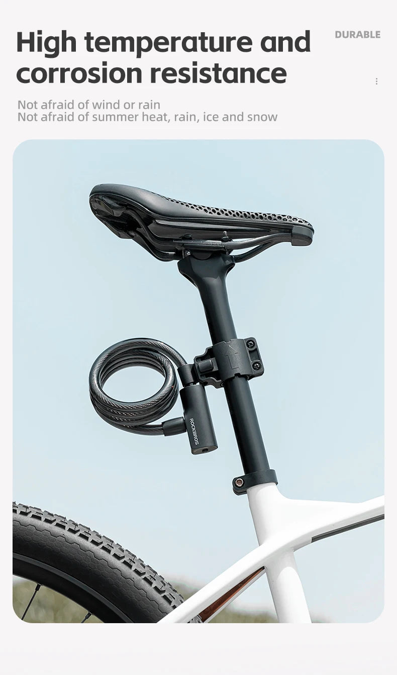 ROCKBROS Bicycle Lock Portable Anti-theft Bike Cable Lock with Keys Zinc Alloy Motorcycle Scooter MTB Road Round Cycling Lock