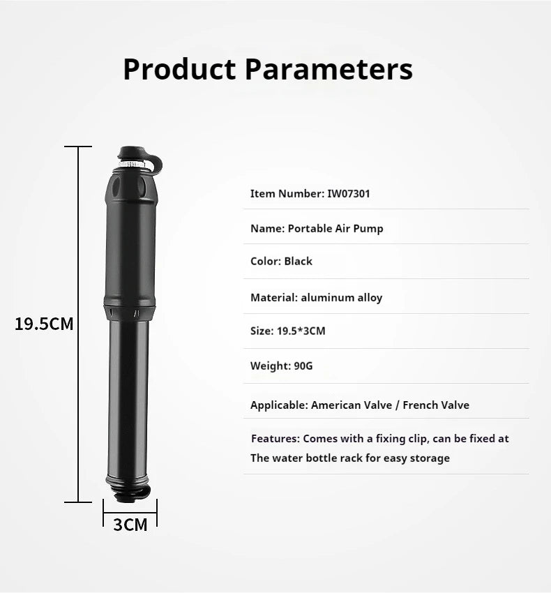 Portable Mini Bicycle Air Pump Aluminium Alloy Hand Bike Pump MTB Road Bicycle Inflator Cycling Frame Tires Pump