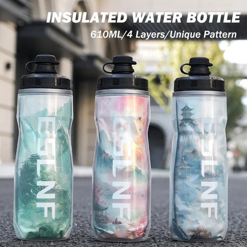 Insulated Keep Cold Cycling Water Bottle 610ML Big Capacity Road Bicycle Bottle Squeeze MTB Bottle Sports Drinking Bottle