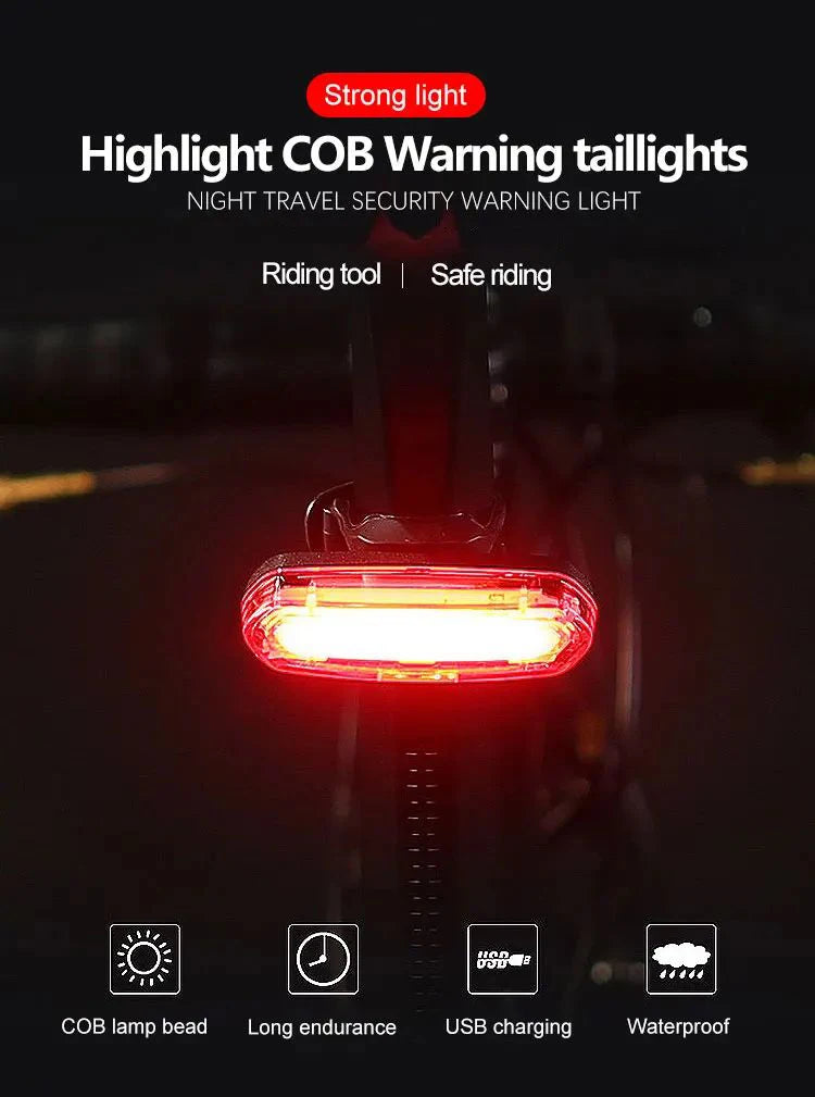 USB Rechargeable LED Bicycle Taillight, Red Bike Rear Light, Cycling Warning Light, Mountain Bicycle Lamp