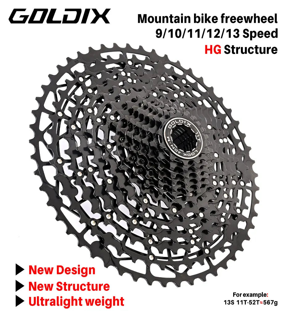 GOLDIX Ultralight Bicycle Cassettes Freewheel Carbon Steel Material 9/10/11/12/13 Speed HG Structure Sprocket for Mountain Bike