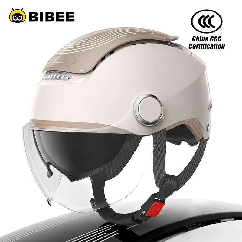 BIBEE Electric Motorcycle Helmet Summer Breathable Electric Bike Open Face Helmet Men Women Dual Lenses Jet Scooter Half Helmets
