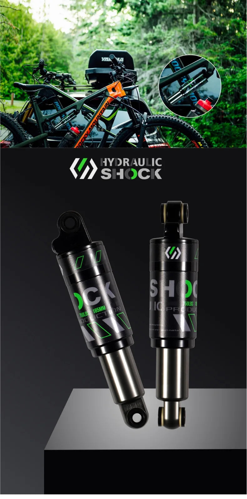 Bike Rear Shock Absorber, Bicycle Hydraulic Shock Absorbers, Suspension, 120mm, 125mm, 150mm, 165mm, 185mm, 190mm,200mm Dropship