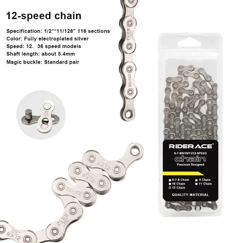 Bicycle Chain For Single/6-7-8/9/10/11/12 Speed Mountain Road Bike Chain MTB 24/27/30 Variable Speed Silver Cycling Accessories