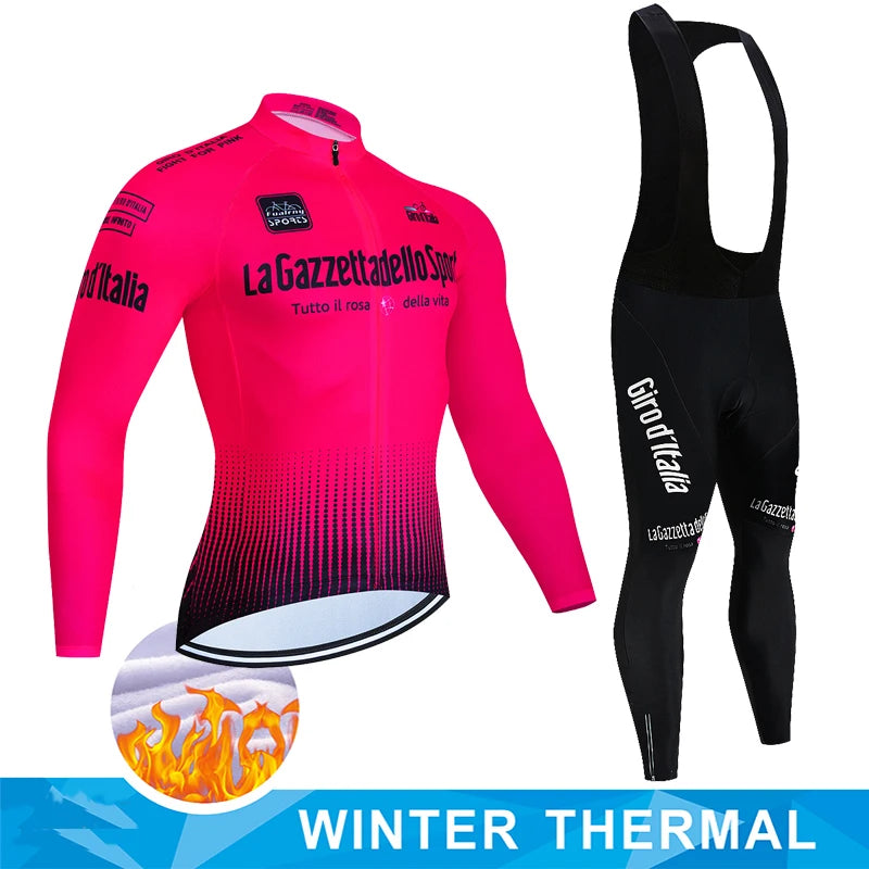 Tour De Italy D'ITALIA Cycling Clothes Men's Blouse Uniform Costume Bike Fleece Jersey Sports Set Pants Man Bicycle Clothing Bib