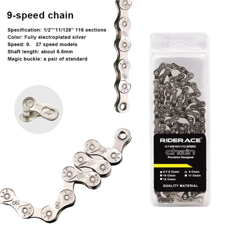 Bicycle Chain For Single/6-7-8/9/10/11/12 Speed Mountain Road Bike Chain MTB 24/27/30 Variable Speed Silver Cycling Accessories