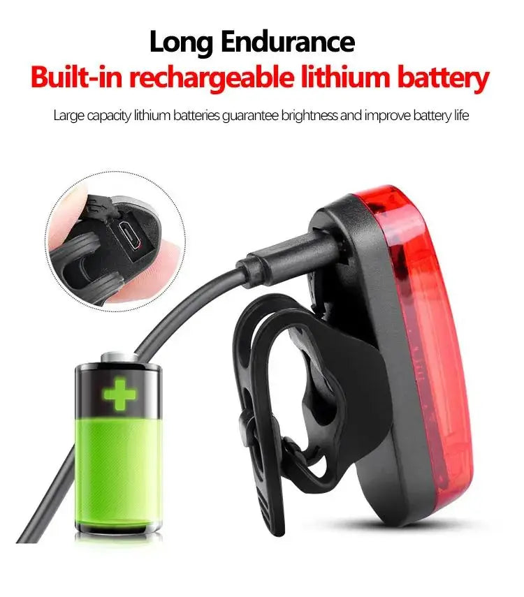 USB Rechargeable LED Bicycle Taillight, Red Bike Rear Light, Cycling Warning Light, Mountain Bicycle Lamp