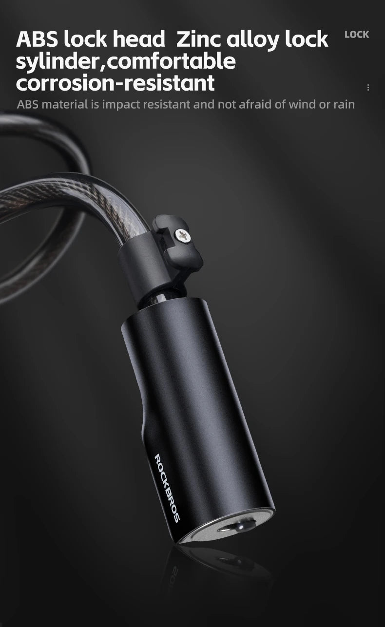 ROCKBROS Bicycle Lock Portable Anti-theft Bike Cable Lock with Keys Zinc Alloy Motorcycle Scooter MTB Road Round Cycling Lock