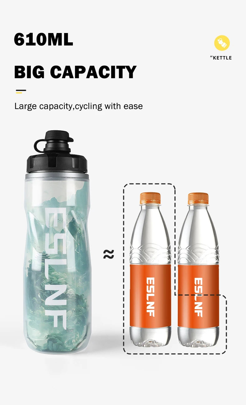 Insulated Keep Cold Cycling Water Bottle 610ML Big Capacity Road Bicycle Bottle Squeeze MTB Bottle Sports Drinking Bottle