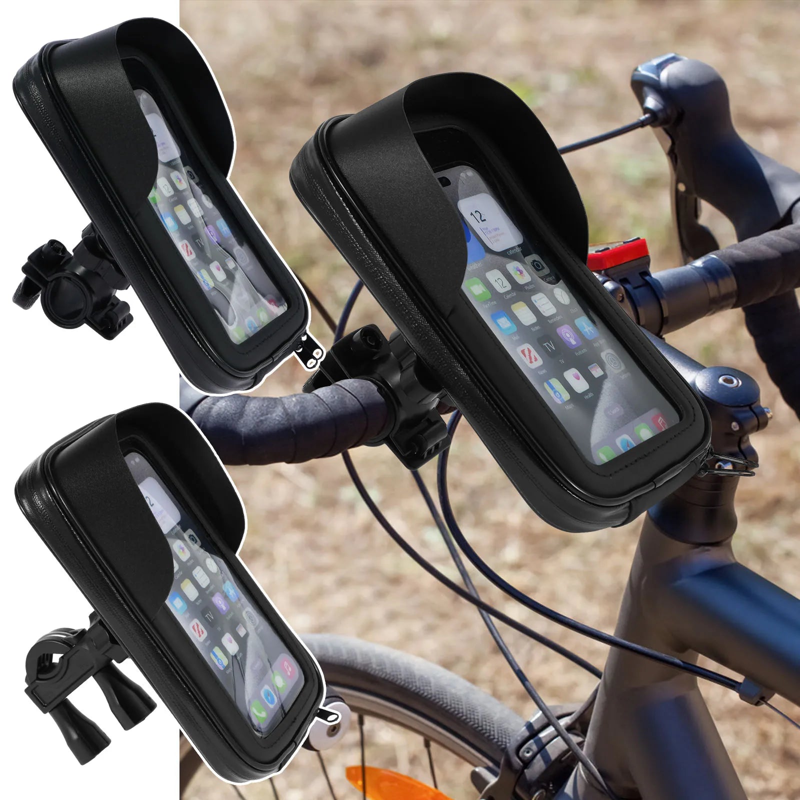 360° Rotatable Bike Phone Holder Bag Waterproof Motorcycle Handlebar Bag Bicycle Pouch Touch Screen Phone Mount Accessories