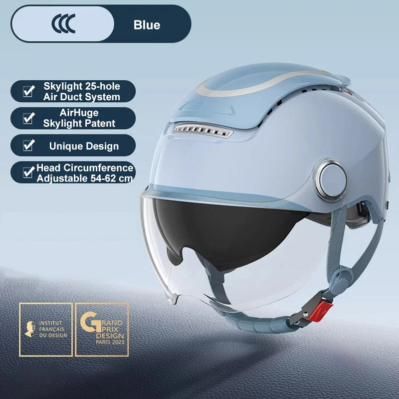 BIBEE Electric Motorcycle Helmet Summer Breathable Electric Bike Open Face Helmet Men Women Dual Lenses Jet Scooter Half Helmets