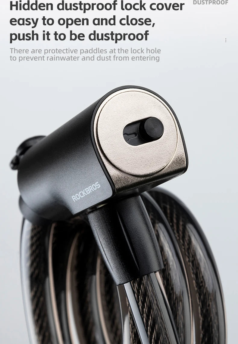 ROCKBROS Bicycle Lock Portable Anti-theft Bike Cable Lock with Keys Zinc Alloy Motorcycle Scooter MTB Road Round Cycling Lock