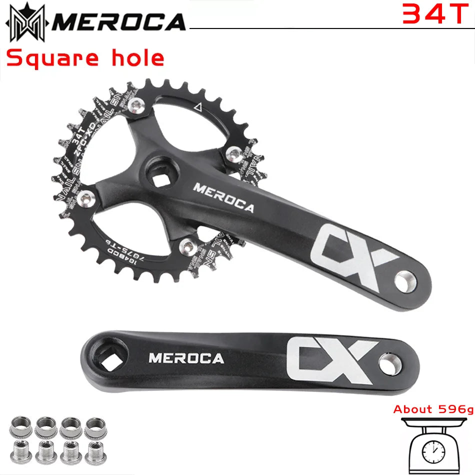 MEROCA CX Square Hole Bicycle Crankset 104BCD Aluminum Alloy IXF Square Hole Mountain Bike Crankset 170mm 32T/34T/36T/38T/40T/42