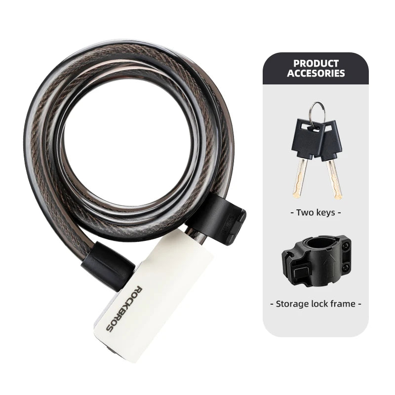 ROCKBROS Bicycle Lock Portable Anti-theft Bike Cable Lock with Keys Zinc Alloy Motorcycle Scooter MTB Road Round Cycling Lock