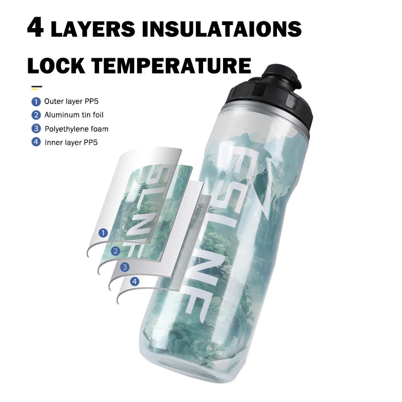 Insulated Keep Cold Cycling Water Bottle 610ML Big Capacity Road Bicycle Bottle Squeeze MTB Bottle Sports Drinking Bottle