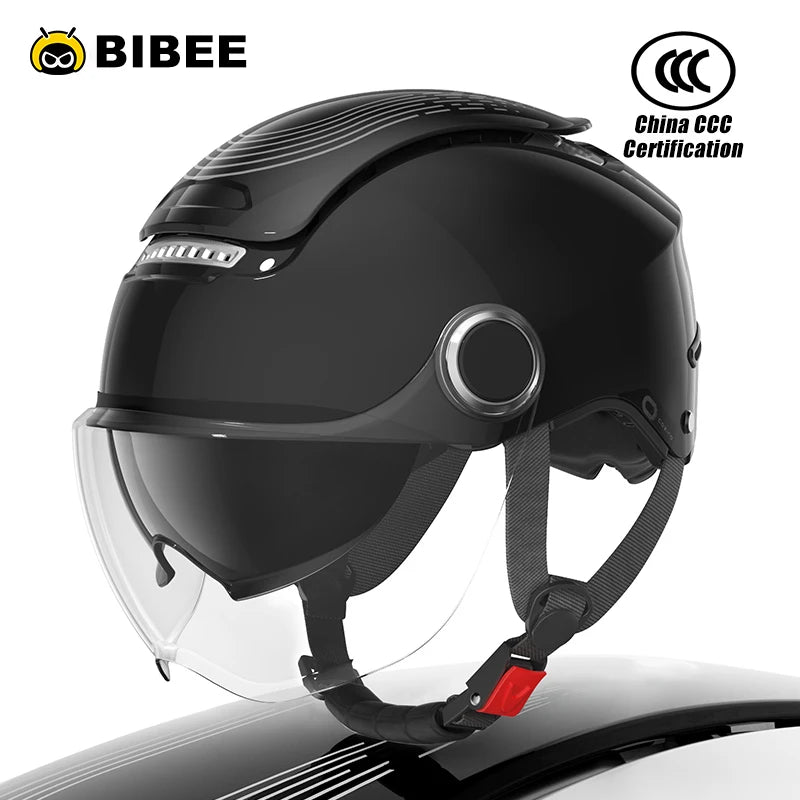 BIBEE Electric Motorcycle Helmet Summer Breathable Electric Bike Open Face Helmet Men Women Dual Lenses Jet Scooter Half Helmets