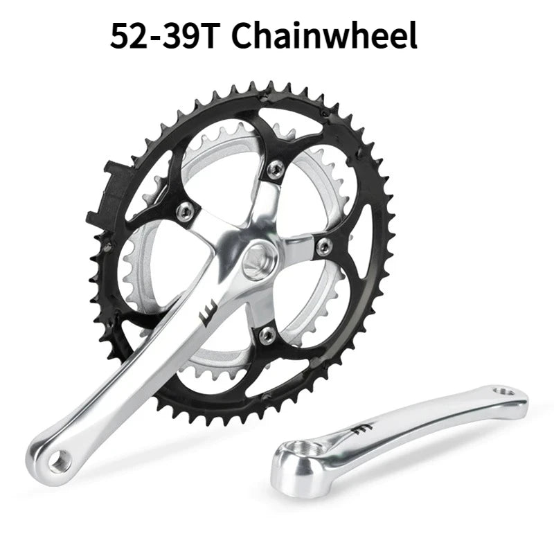 Bicycle Crankset, Aluminum Alloy Road Bike Crank And Chainring Set, 52-39T Chainwheel, For Road/Folding Bicycles