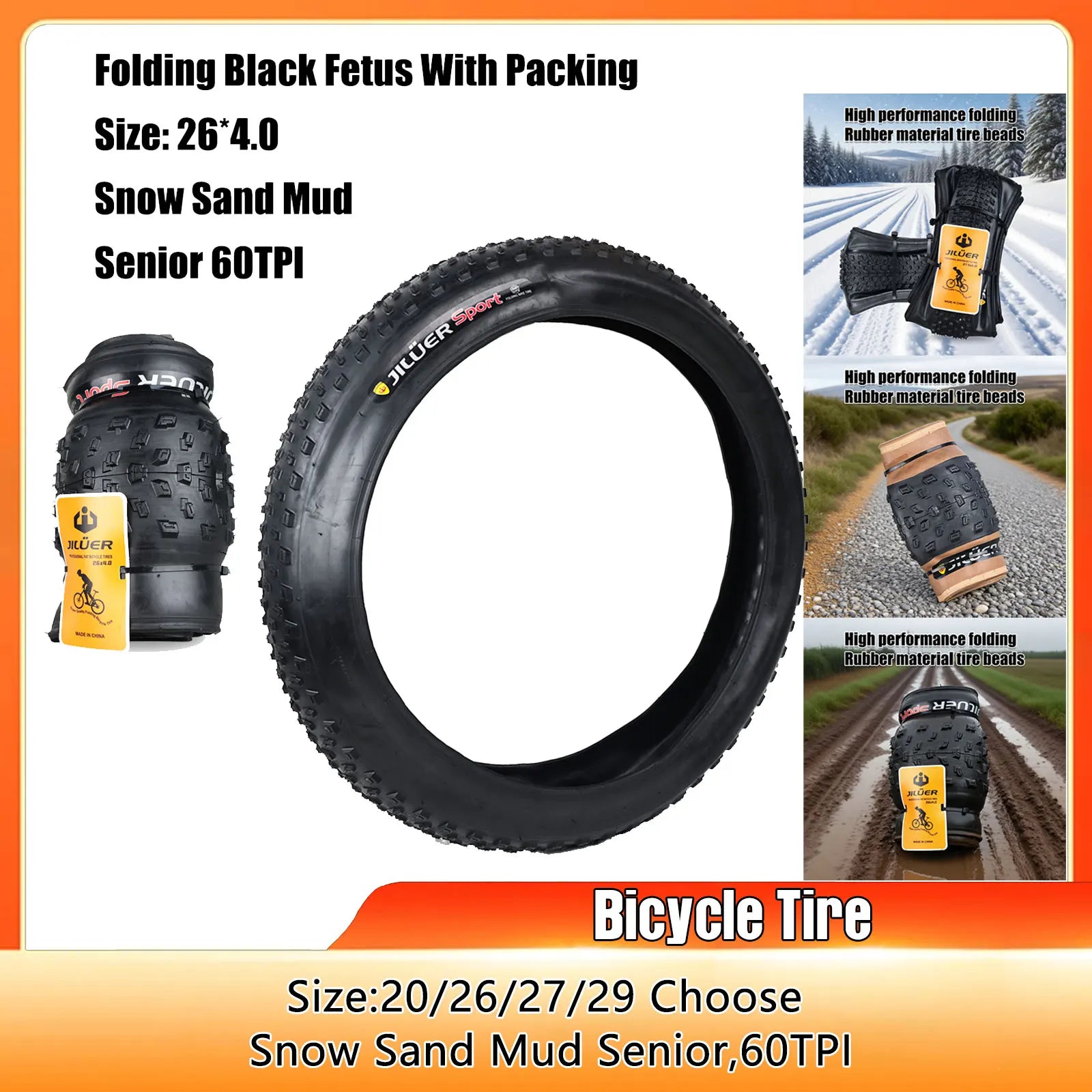 Bicycle JILUER Tire 20x4.0/26x2.25 4.0/27.5x2.1 2.2/29x2.2 Mountain Bike Foldable Anti Puncture Fetus Tyre For MTB/CY/XC/BMX
