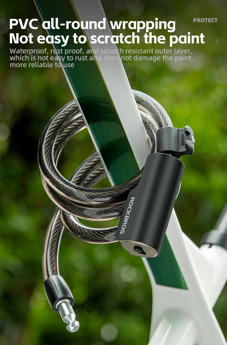 ROCKBROS Bicycle Lock Portable Anti-theft Bike Cable Lock with Keys Zinc Alloy Motorcycle Scooter MTB Road Round Cycling Lock