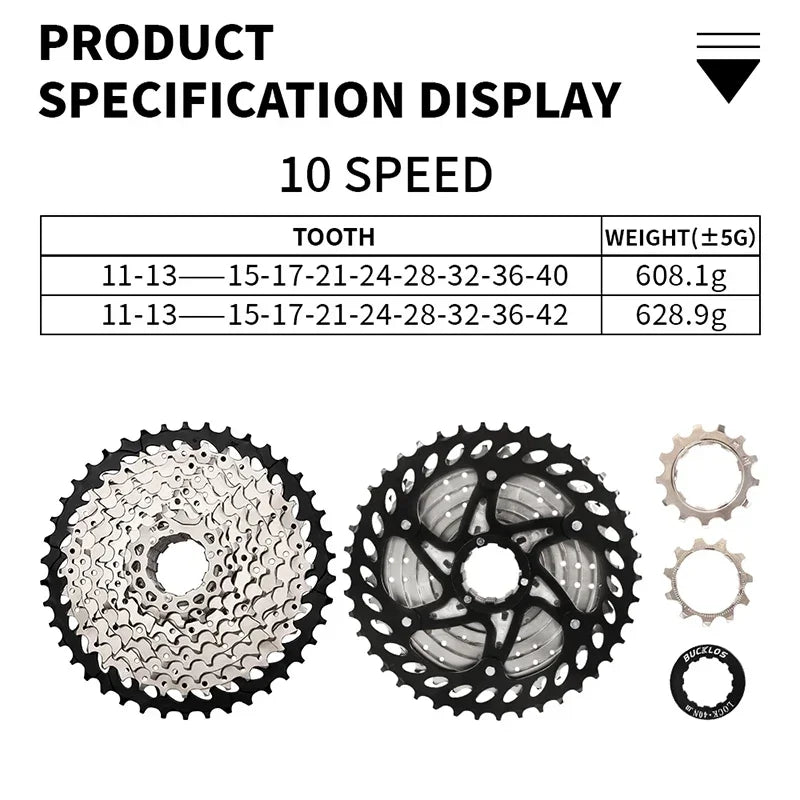 BUCKLOS Bicycle Cassette 10 speed MTB cassette K7 Road Bike Freewheel 25T 28T 32T 34T 36T 40T 10V Bike Cassettes Flywheel For HG