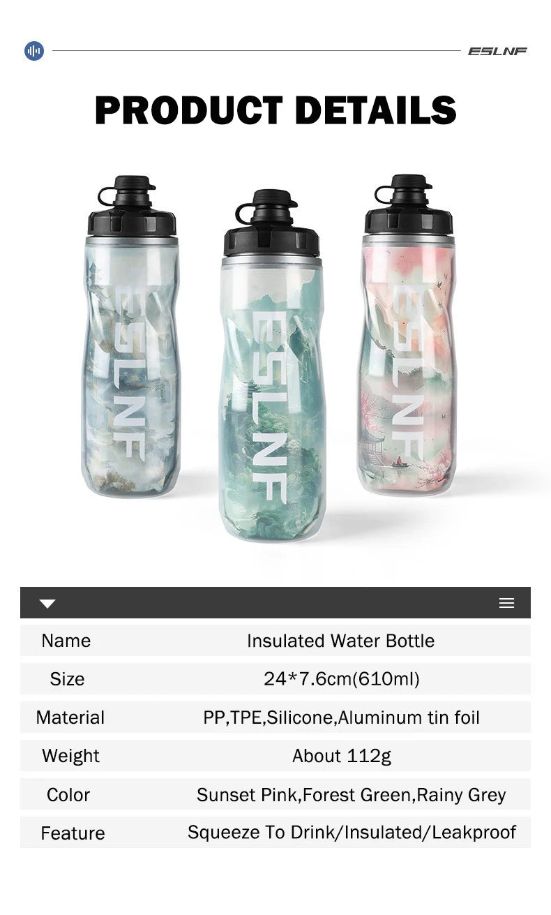Insulated Keep Cold Cycling Water Bottle 610ML Big Capacity Road Bicycle Bottle Squeeze MTB Bottle Sports Drinking Bottle