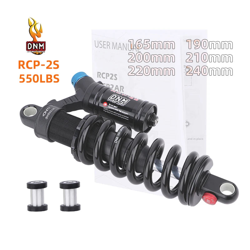 Bicycle Rear Shock Absorber 550LBS Spring Soft Tail 190mm/200mm/210mm/220mm/240mm/265mm For AM/FR/DH/MTB DNM RCP2S  Rear Shock