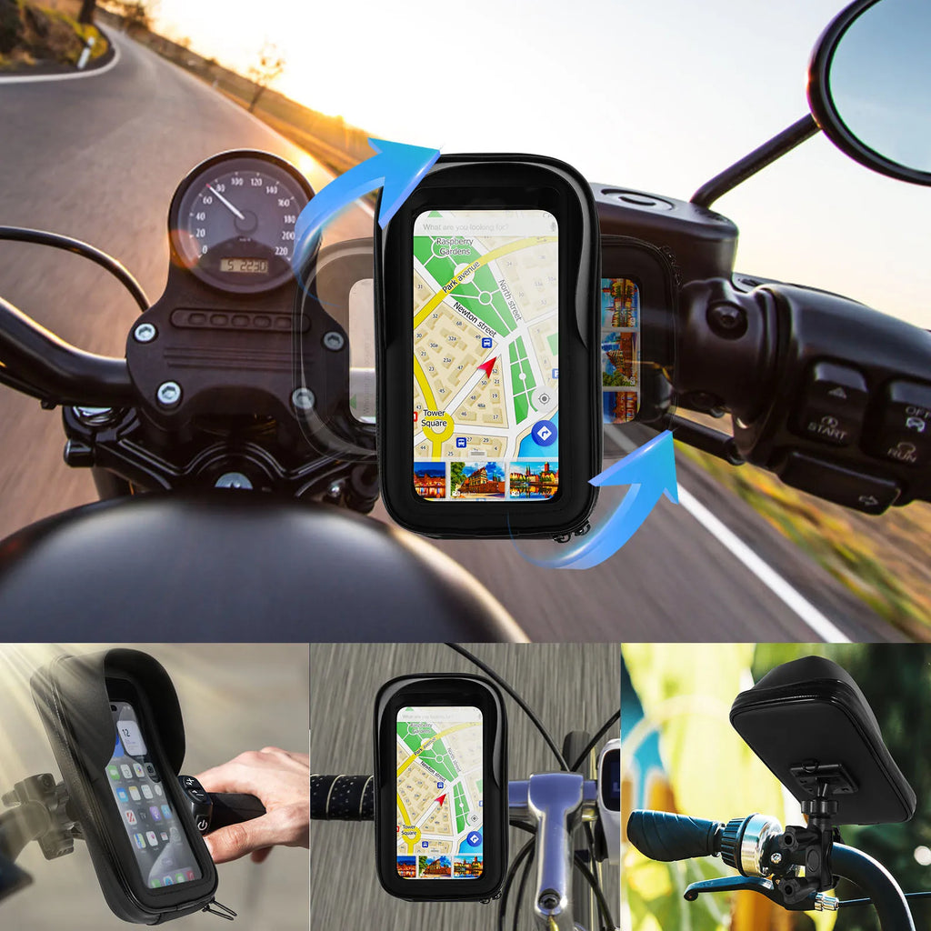360° Rotatable Bike Phone Holder Bag Waterproof Motorcycle Handlebar Bag Bicycle Pouch Touch Screen Phone Mount Accessories