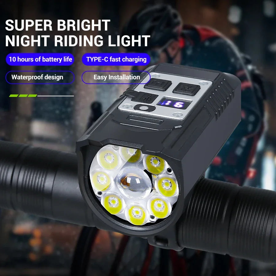 Bicycle Headlight 9 LED Bike Front Light Type-C Rechargeable Bike Lamp Ultralight Handlebar Lights Waterproof Cycling Flashlight