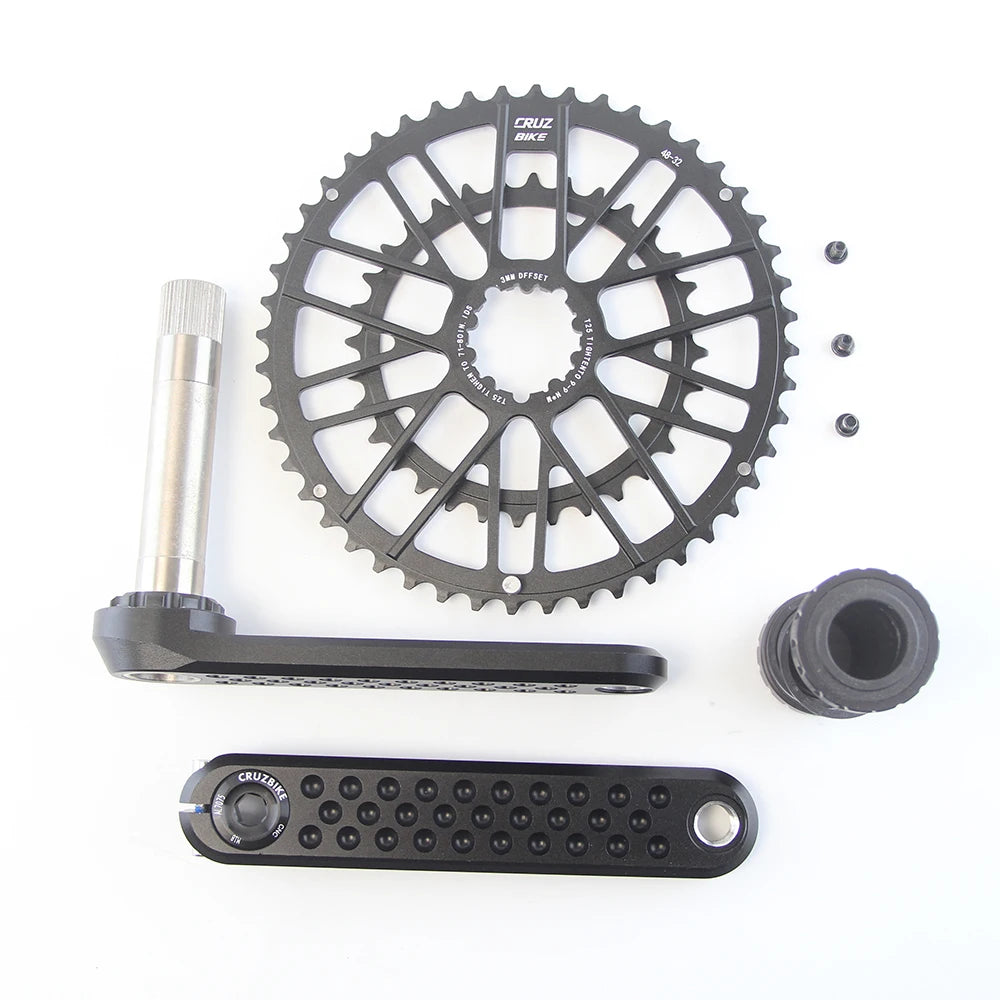 CRUZbike Road Bike Crankset 155/160/165/170/ Crank 9/10/11/12 Speed Double Chainring 46-30/48-32T with Bottom Bracket
