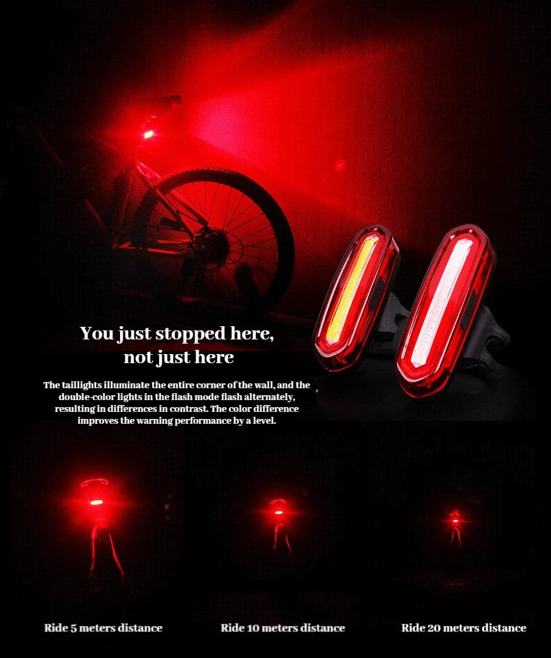 USB Rechargeable LED Bicycle Taillight, Red Bike Rear Light, Cycling Warning Light, Mountain Bicycle Lamp