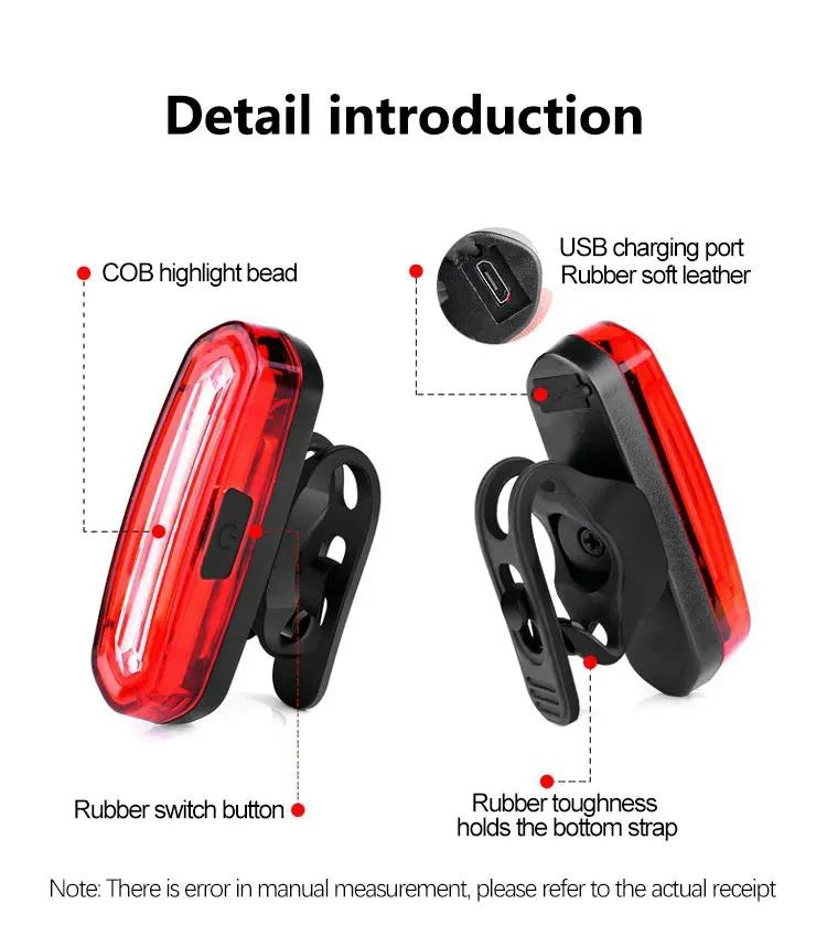 USB Rechargeable LED Bicycle Taillight, Red Bike Rear Light, Cycling Warning Light, Mountain Bicycle Lamp