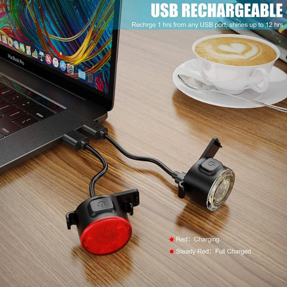 Bike Headlight USB Rechargeable Mini Warning Taillight Highlight Riding Taillight Front Rear Bicycle Lamp Headlights Accessories