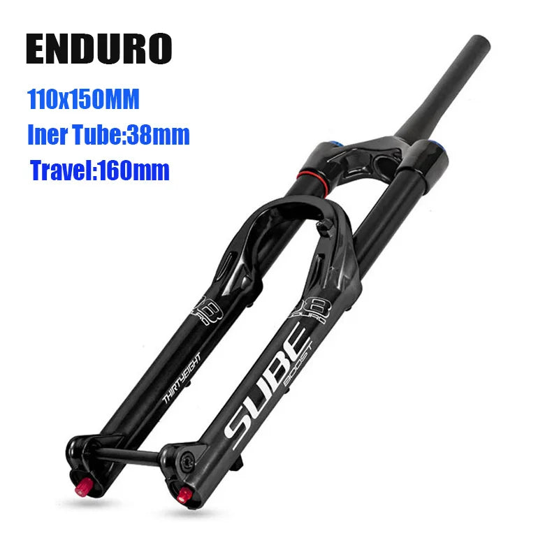 Suspension Bike Fork, 110mm * 15mm, Travel 160mm DH AM Downhill, 38mm TubeThru Axle Boost, Bicycle Rebound Adjustable, Air