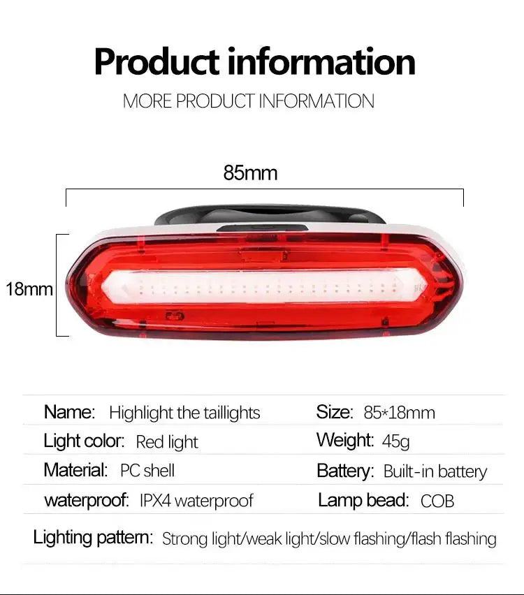 USB Rechargeable LED Bicycle Taillight, Red Bike Rear Light, Cycling Warning Light, Mountain Bicycle Lamp